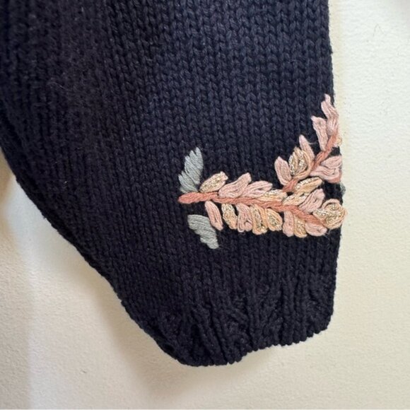 Vintage 80s NEW Tiara Floral Embroidery Cotton Sweater Pullover Oversized Boho L - Picture 7 of 15